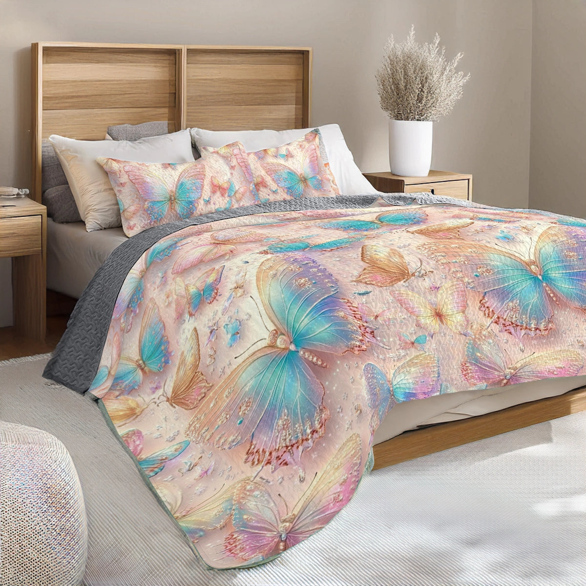 Shineful All Season Quilt 3-Piece Set - Butterfly Fluttering Fantasy