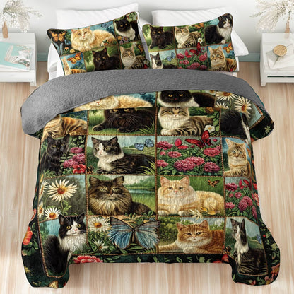 Shineful All Season Quilt 3-Piece Set Feline Fantasy