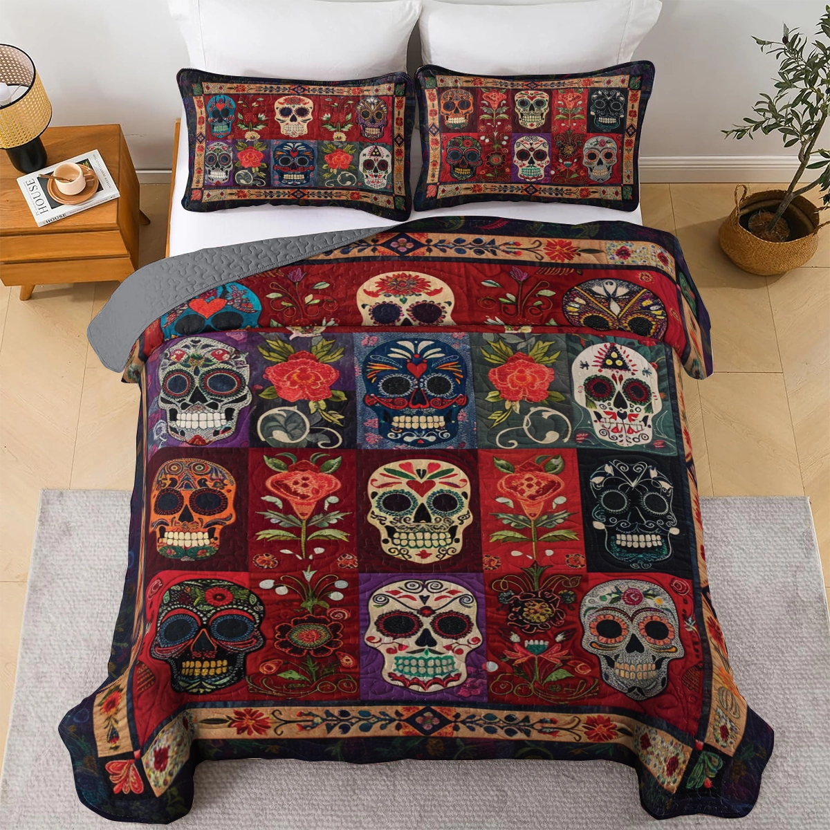 Shineful All Season Quilt 3-Piece Set Heritage Sugar Skull