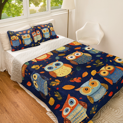 Shineful All Season Quilt 3-Piece Set - Fall Foliage Owl Friends