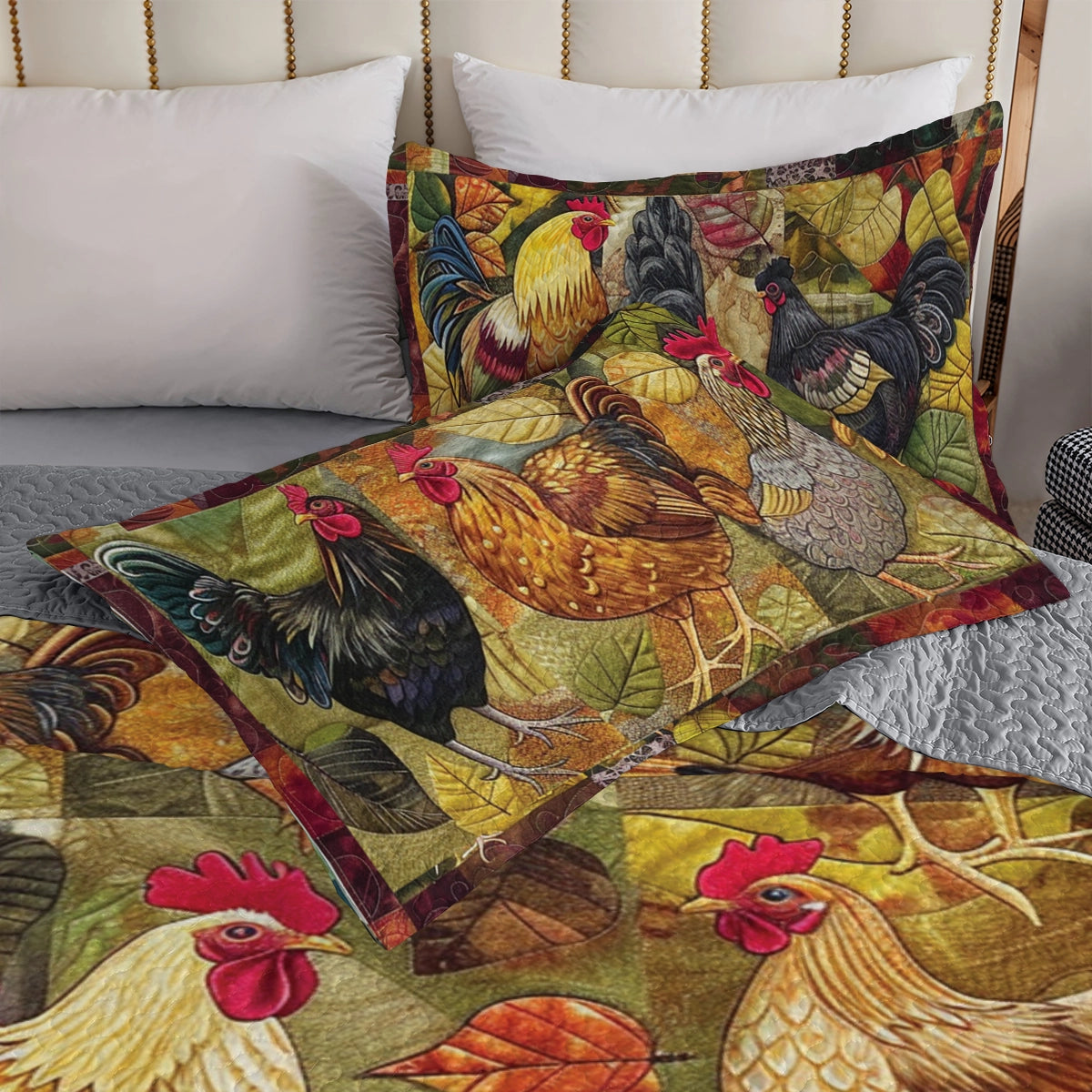 Ensemble de courtepointe toutes saisons Shineful 3 pièces Harvest Chicken