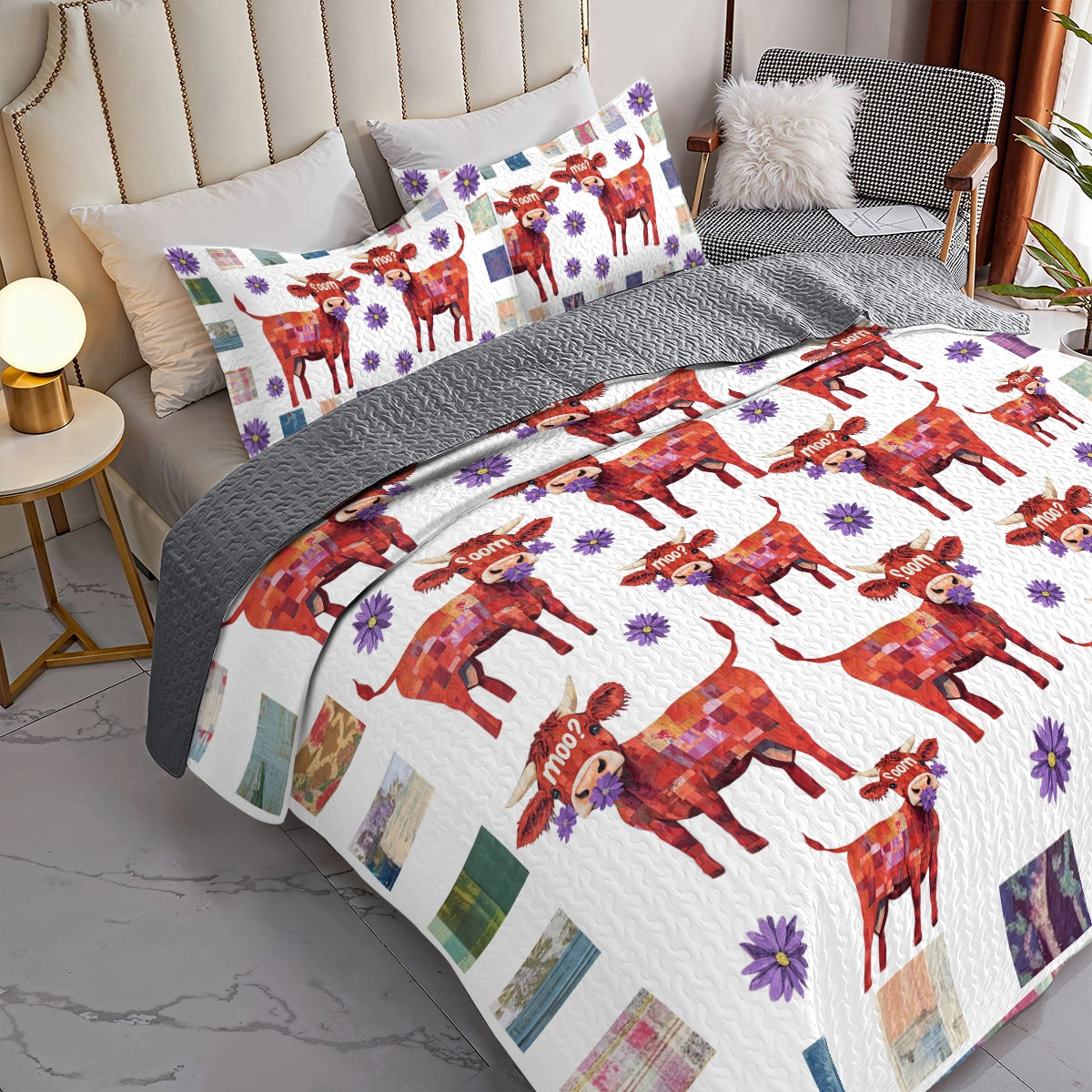 Shineful All Season Quilt 3-Piece Set Adorable Cow