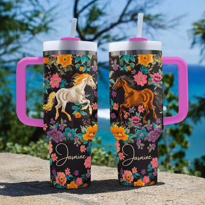 Shiny Tumbler Personalisiert Pferd Floral Reitsport