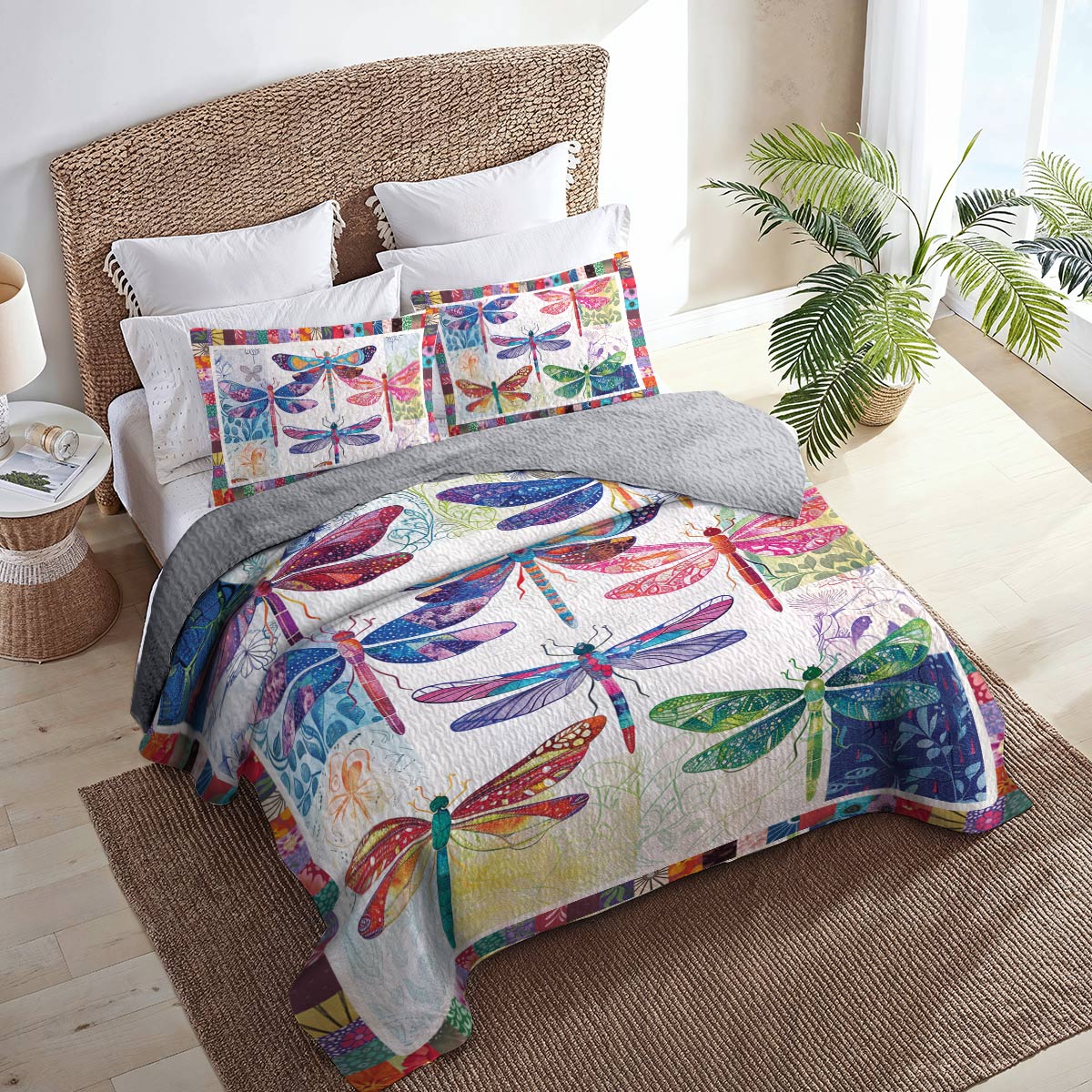 Shineful All Season Quilt 3-Piece Set Vibrant Dragonfly