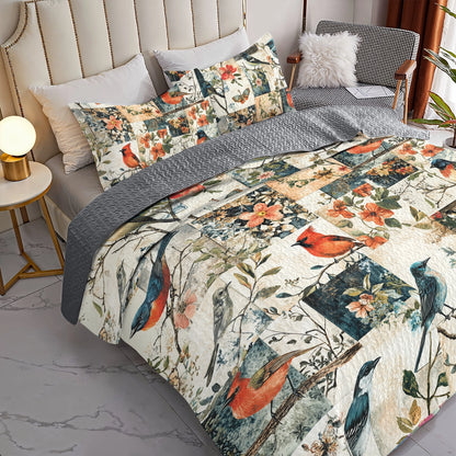 Shineful All Season Quilt 3-Piece Set Vintage Birdsong Bliss