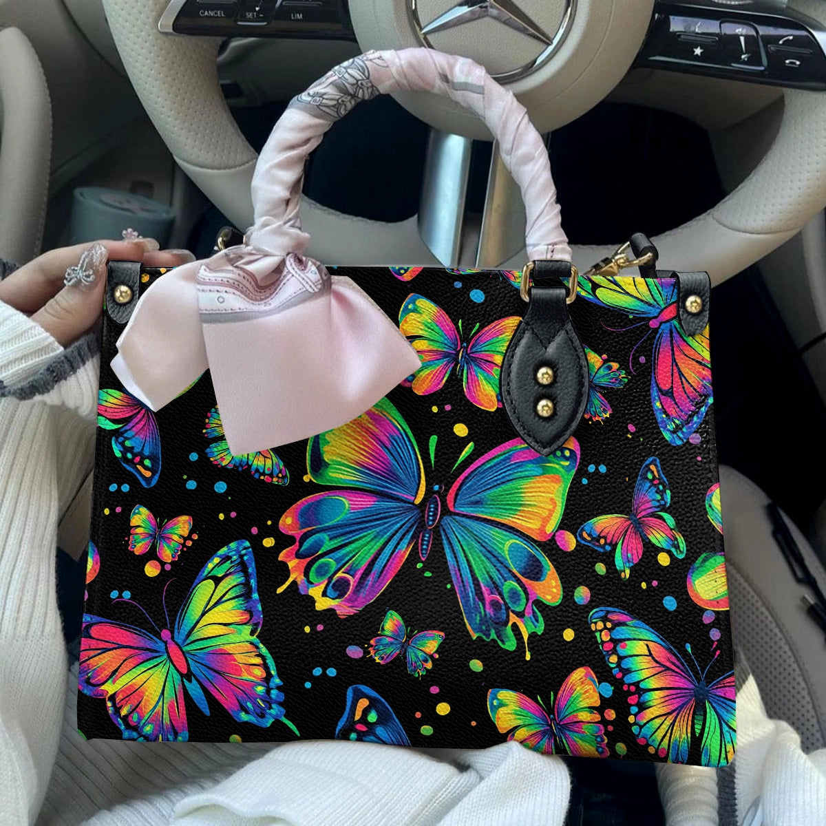 Sac en cuir brillant Neon Butterfly Dreams