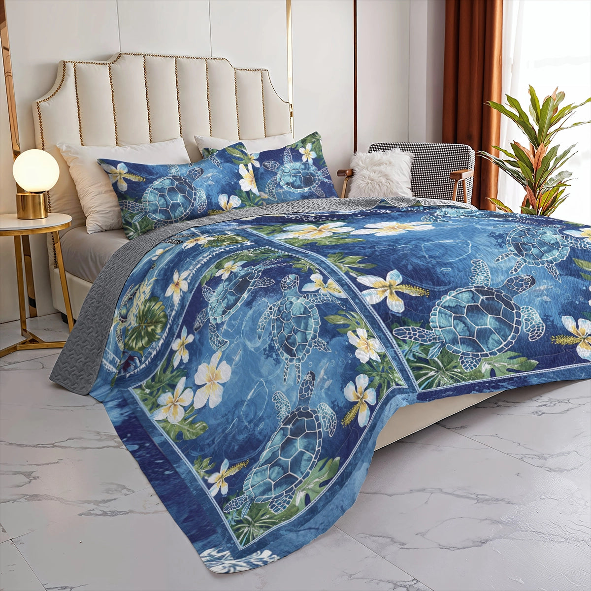 Shineful All Season Quilt 3-Piece Set Tropical Sea Turtle