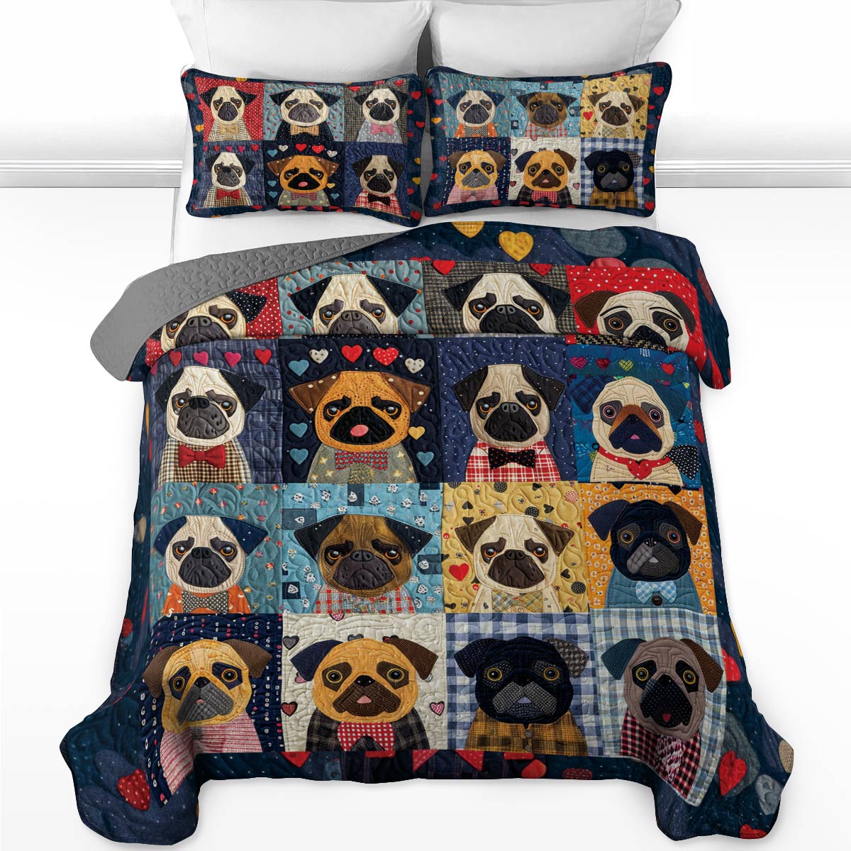 Shineful All Season Quilt 3-Piece Set Stylish Pug