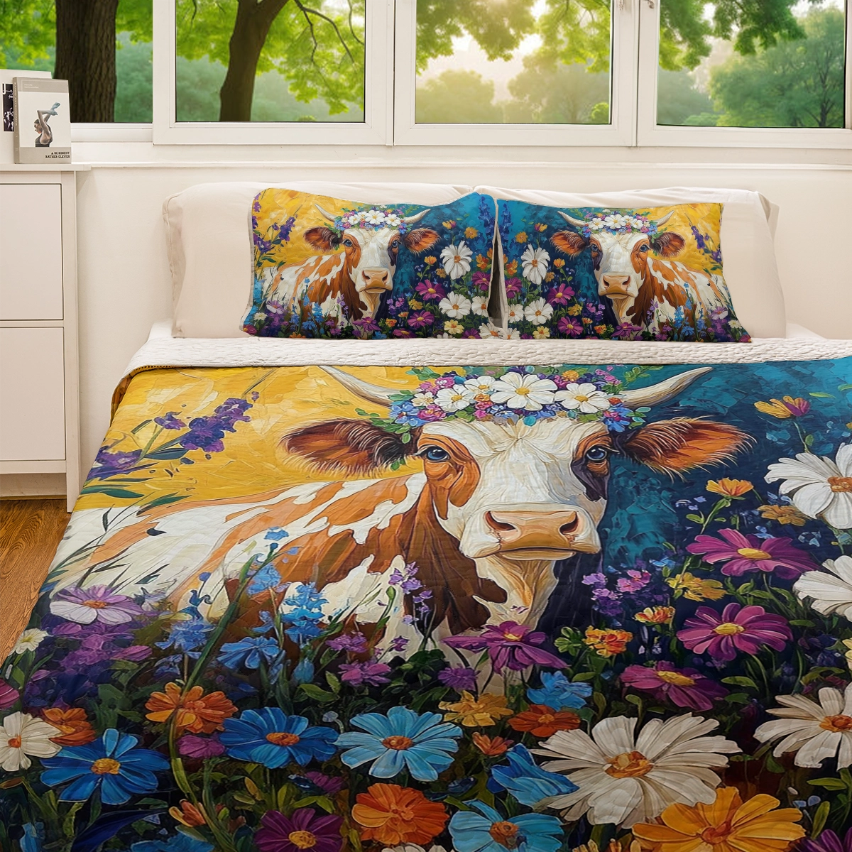 Shineful All Season Quilt 3-Piece Set - Floral Fantasy Cow