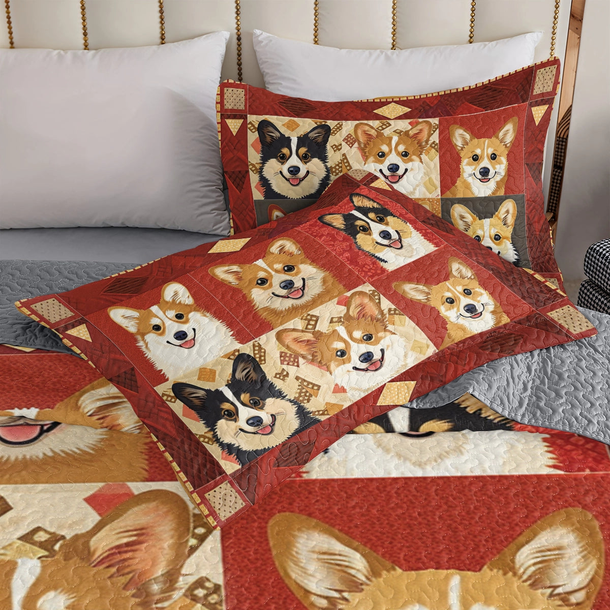 Ensemble de courtepointe toutes saisons Shineful 3 pièces Corgi Coziness 