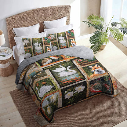 Shineful All Season Quilt 3-Piece Set Swan Serenity