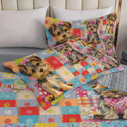 Shineful All Season Quilt 3-Piece Set Adorable Yorkie Patchwork