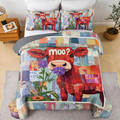 Shineful All Season Quilt 3-teiliges Set Moo? Patchwork Kuh