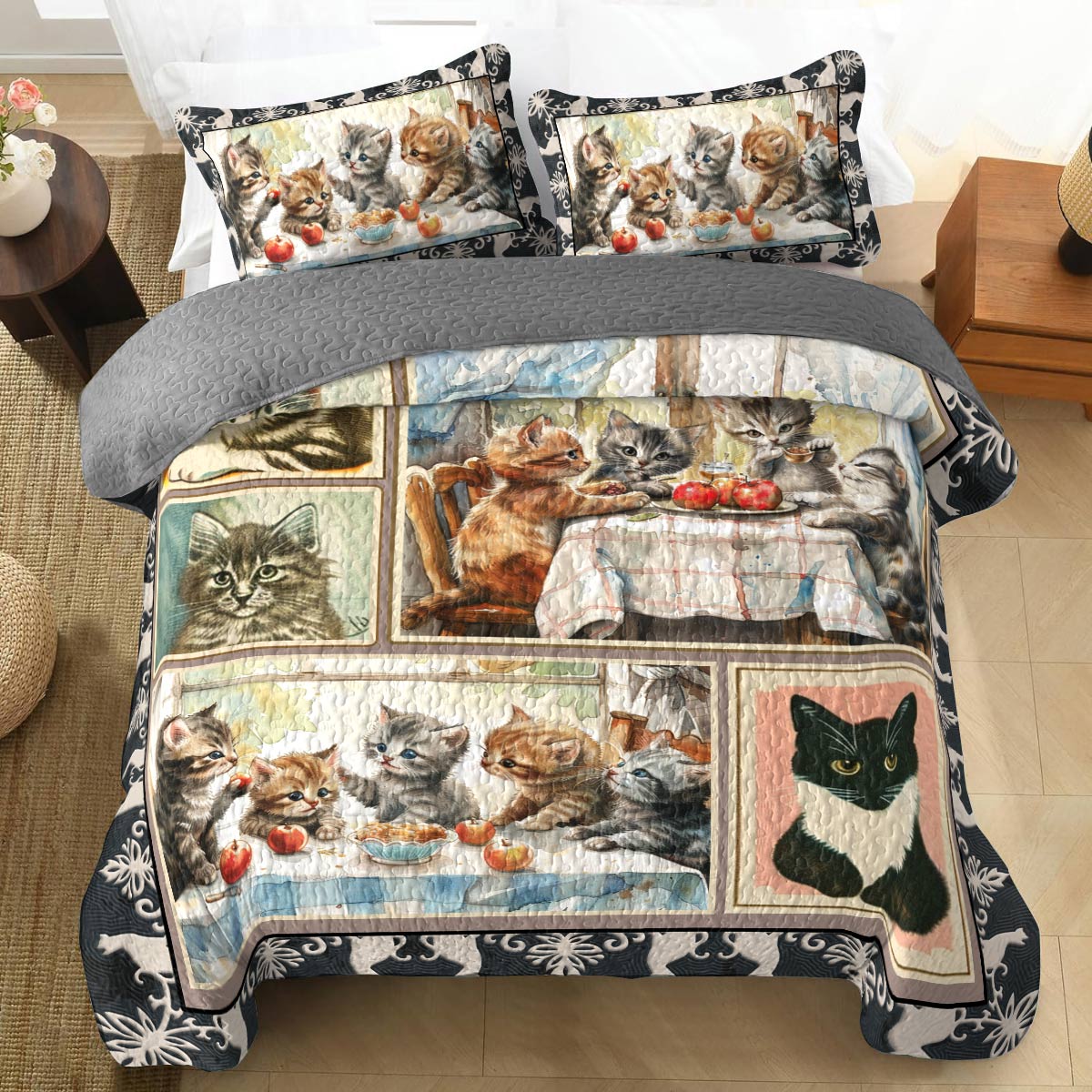 Shineful All Season Quilt 3-Piece Set Elegent Cats