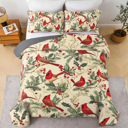 Shineful All Season Quilt 3-Piece Set Winter Cardinal Harmony