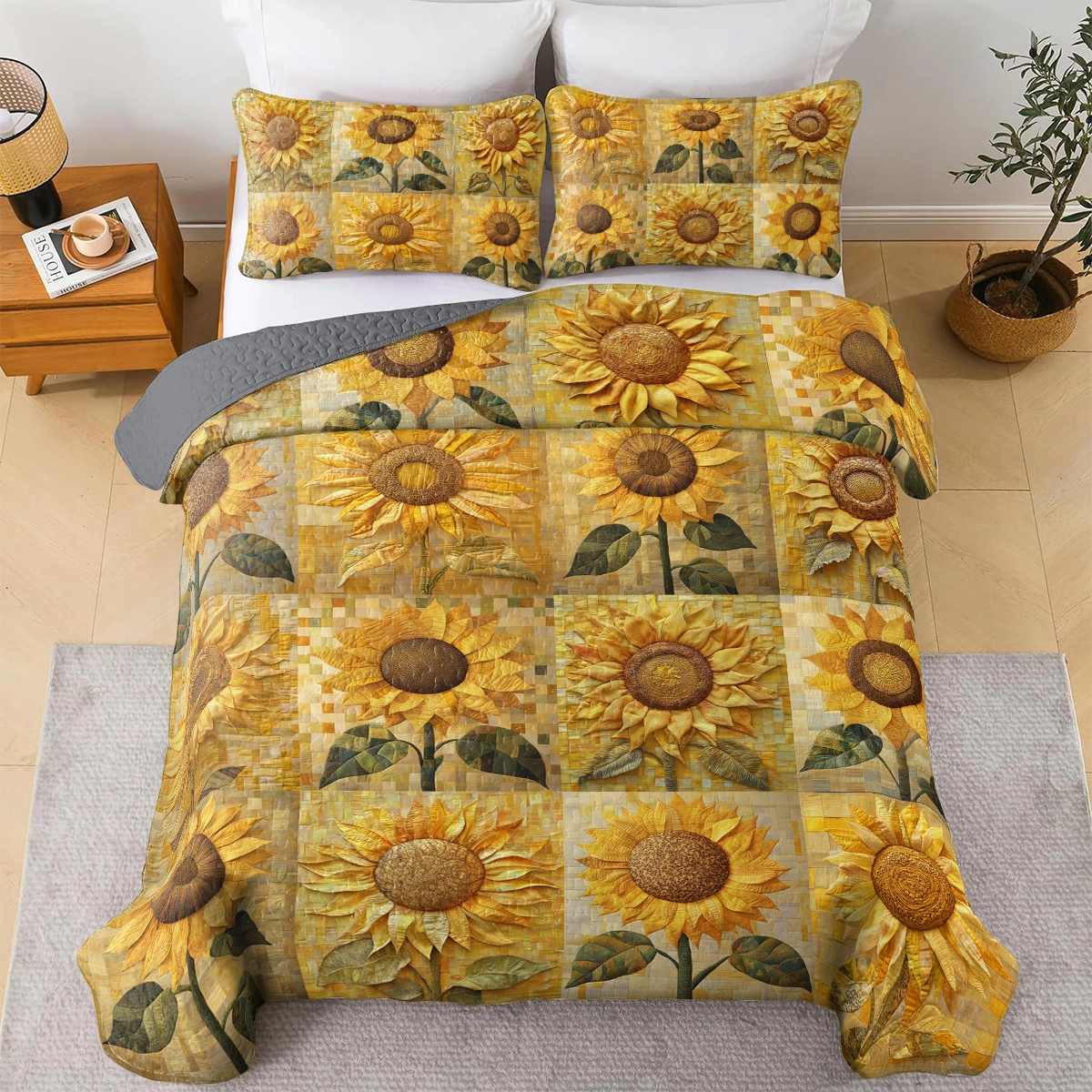 Shineful All Season Quilt 3-Piece Set Sunflower Patch