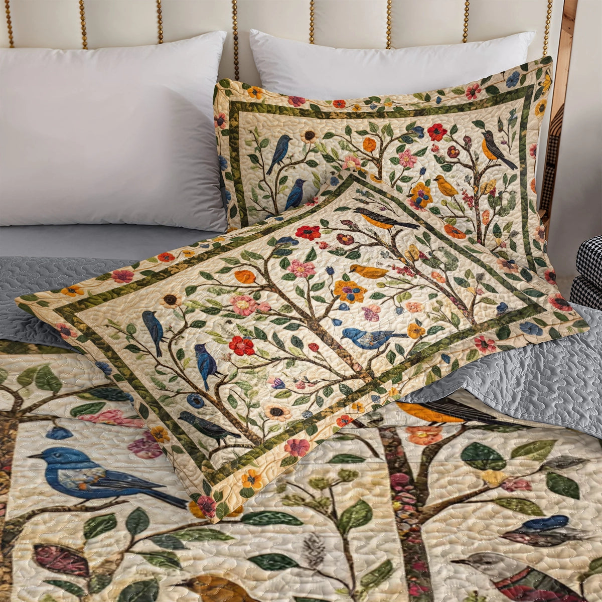 Shineful All Season Quilt 3-Piece Set Bird Birdsong Garden