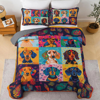 Shineful All Season Quilt 3-Piece Set Vibrant Patchwork Dachshund