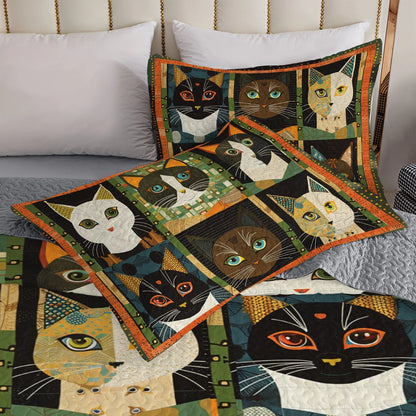 Shineful All Season Quilt 3-Piece Set Cat Faces Fantasy