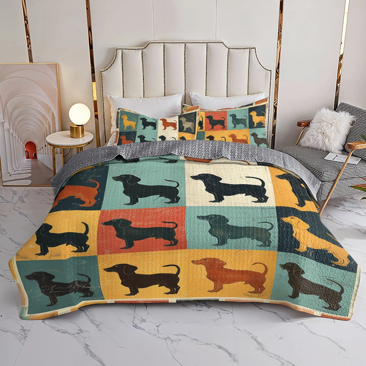 Shineful All Season Quilt 3-Piece Set Dachshund Mosaic