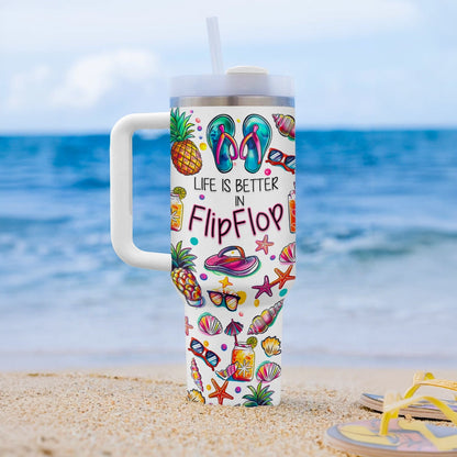 Glänzender Becher mit personalisiertem Sunny Flipflop