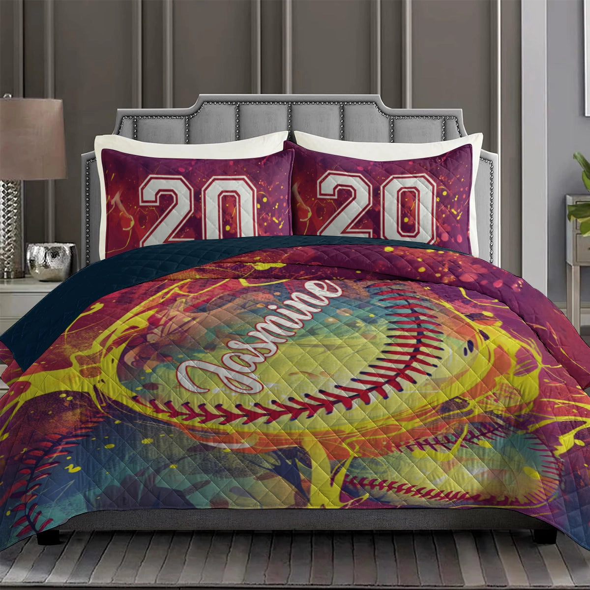 Shineful All Season Quilt 3-Piece Set Personalized Softball Home Run Dreams