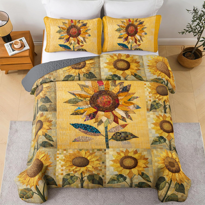 Shineful All Season Quilt 3-teiliges Set Golden Patchwork Sonnenblume