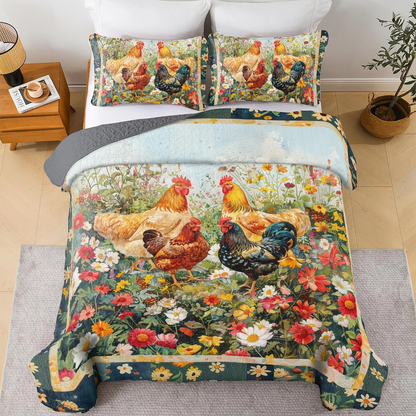 Shineful All Season Quilt 3-Piece Set Chicken Country Rooster Delight