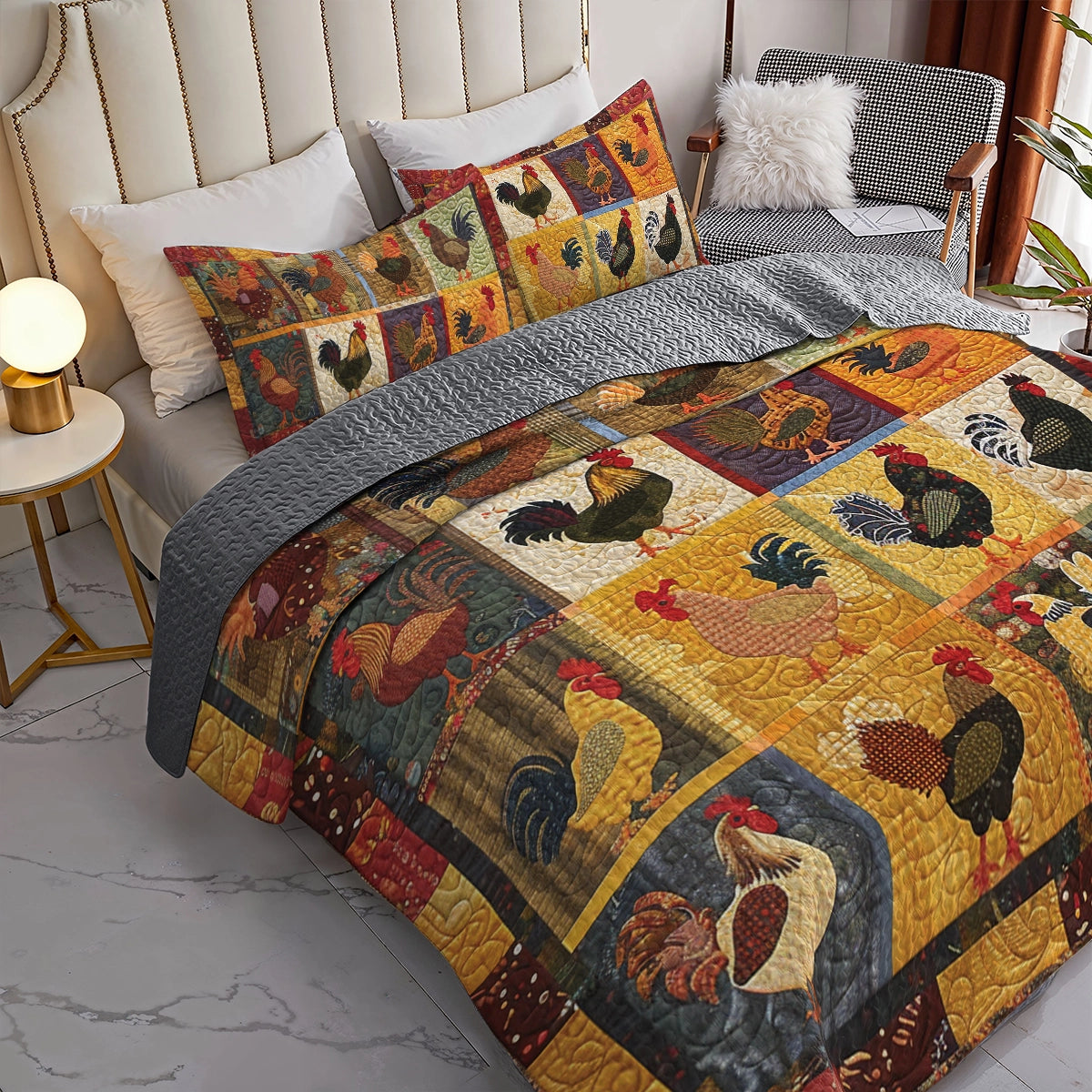 Shineful All Season Quilt 3-Piece Set Country Farm Chicken