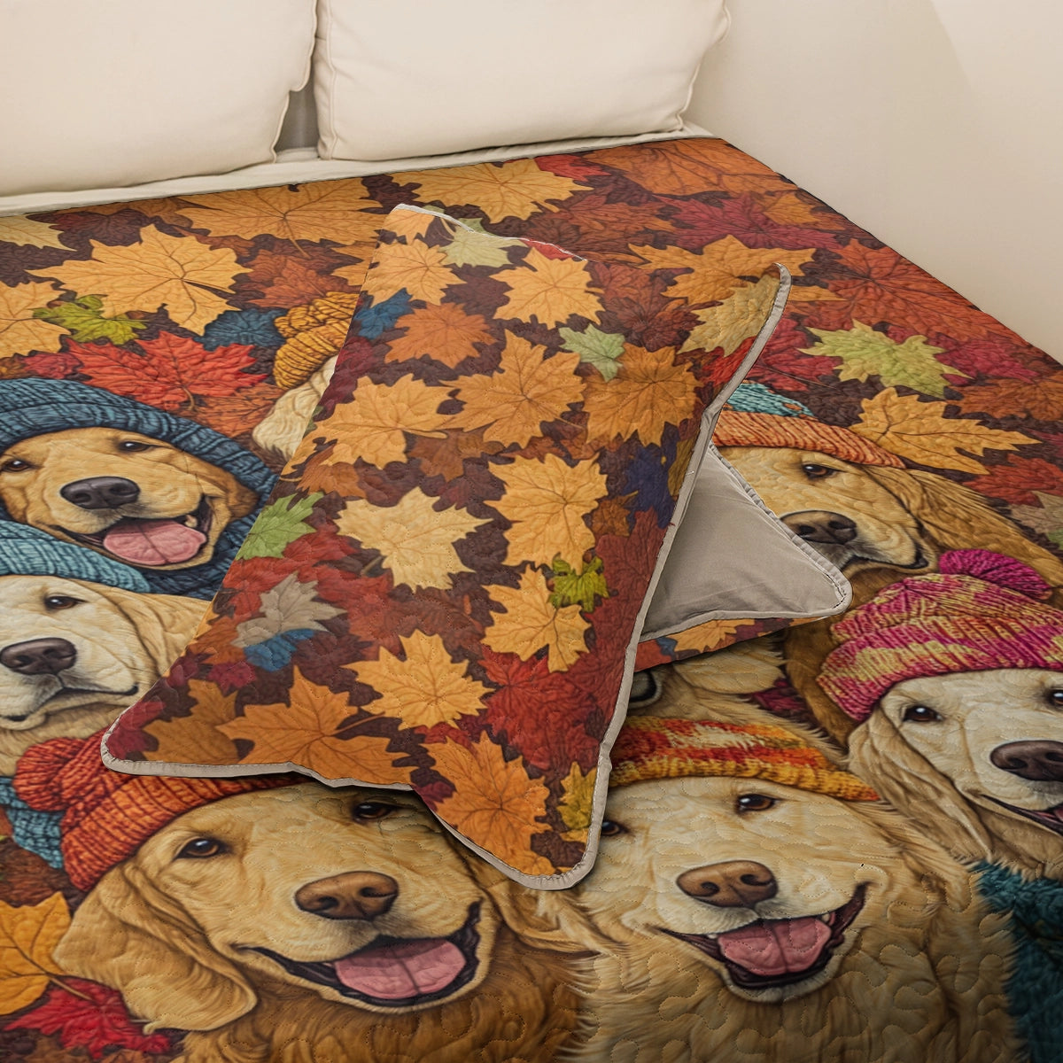 Shineful All Season Quilt 3-teiliges Set Golden Pups Autumn