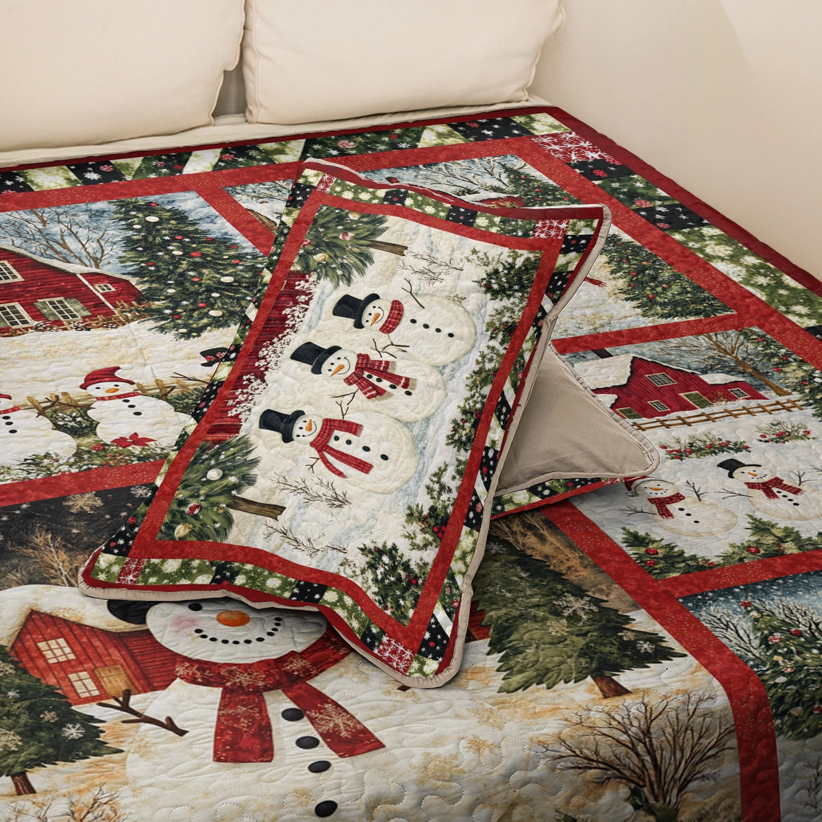 Shineful All Season Quilt 3-Piece Set Christmas Snowman's Village