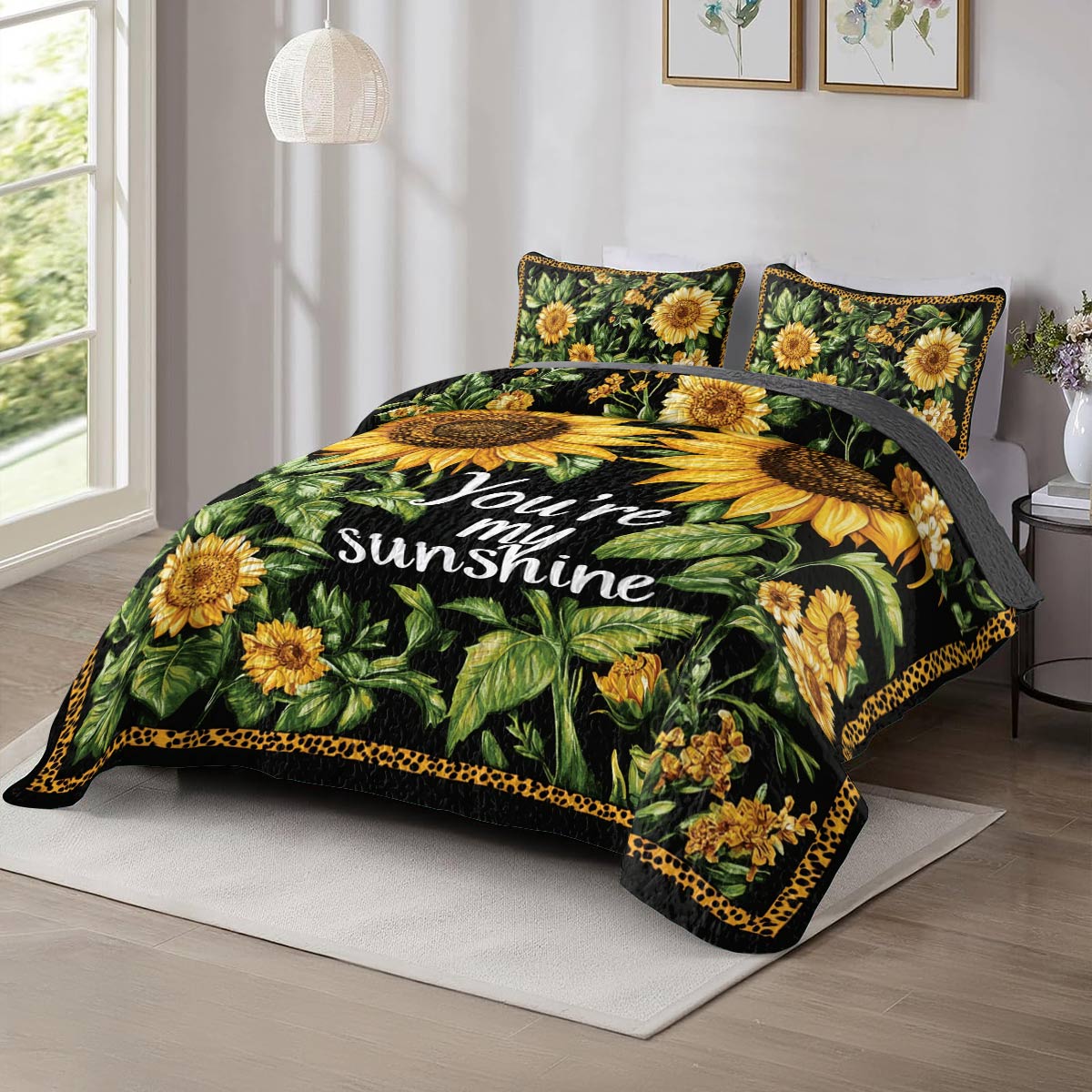 Shineful All Season Quilt 3-Piece Set Sunflower Quote