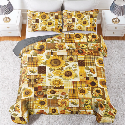 Shineful All Season Quilt 3-Piece Set Sunflower Radiant Bloom