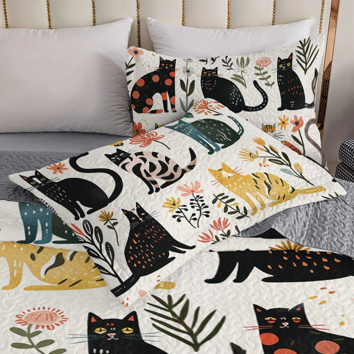 Shineful All Season Quilt 3-Piece Set Botanical Cat Bliss