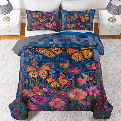 Shineful All Season Quilt 3-Piece Set  Vibrant and Beautiful Butterfly