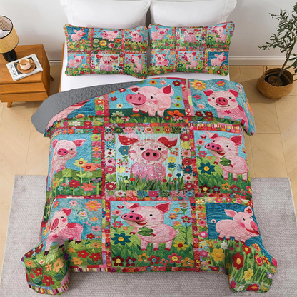 Shineful All Season Quilt 3-Piece Set Piggy Paradise Floral