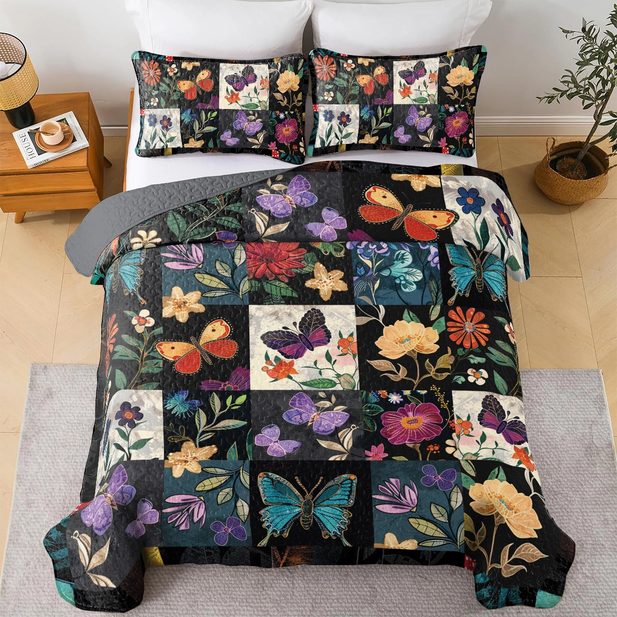 Shineful All Season Quilt 3-Piece Set Butterfly Blooms