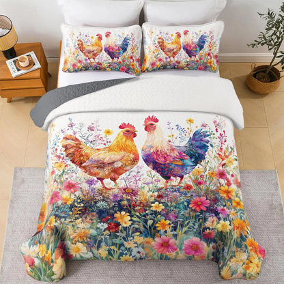 Shineful All Season Quilt 3-Piece Set Country Chicken Romance