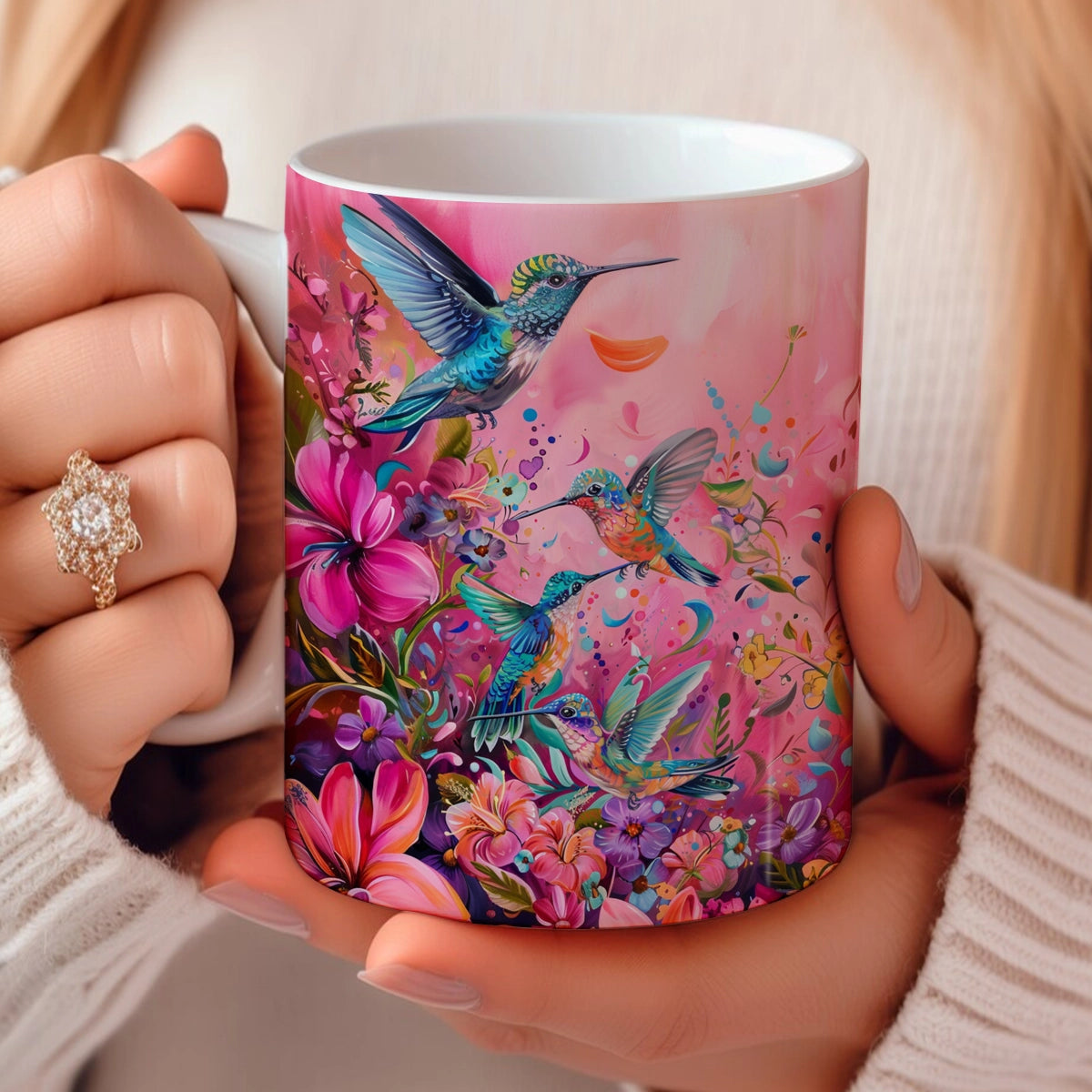 Tasse en céramique brillante Oiseau Embrasse la floraison