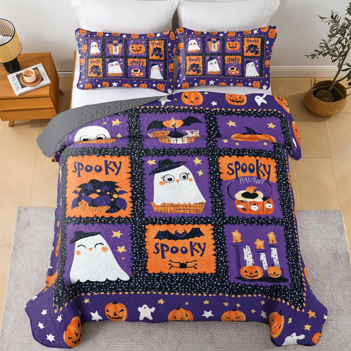 Ensemble de couettes toutes saisons Shineful 3 pièces Halloween Spooky Snuggles