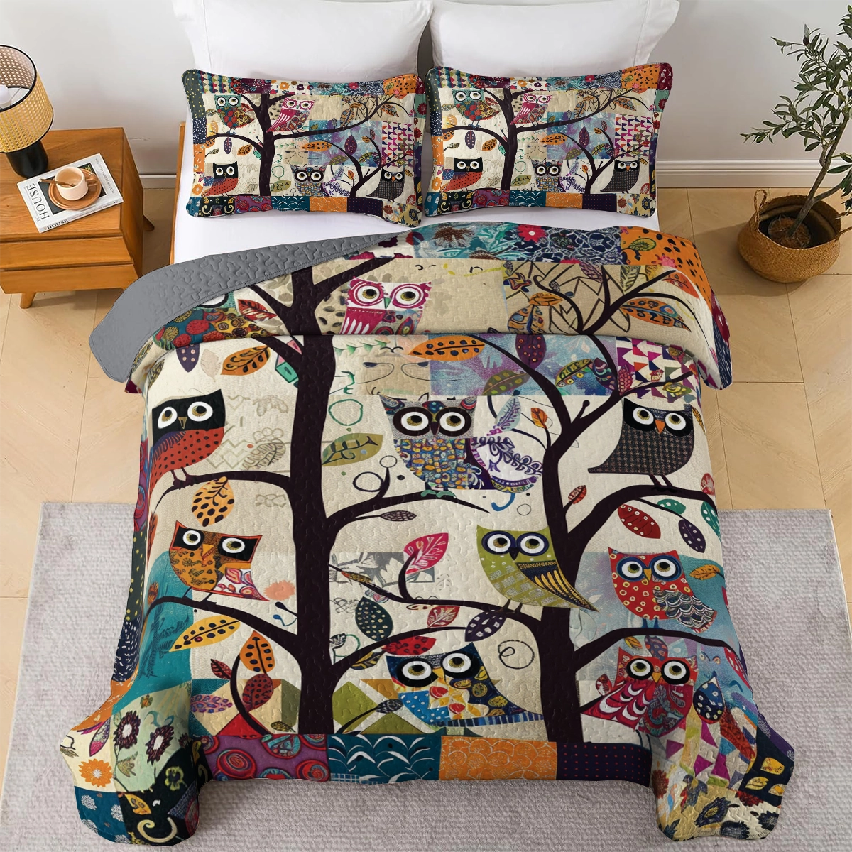 Shineful All Season Quilt 3-Piece Set Whimsical Owl