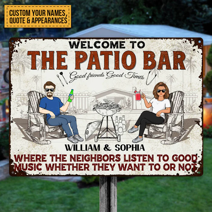 Shineful Patio Grilling Listen To The Good Music Couple Husband Wife - Backyard Sign - Personalized Custom Classic 2D Flat Print Metal Signs