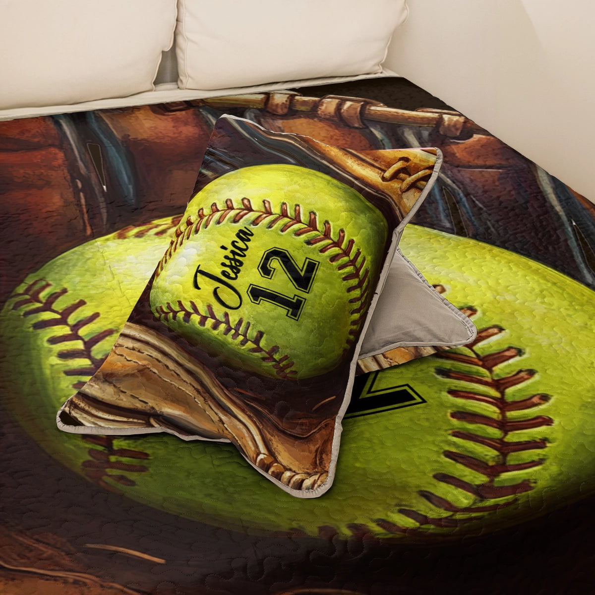 Shineful All Season Quilt 3-Piece Set Personalized Softball Dreams