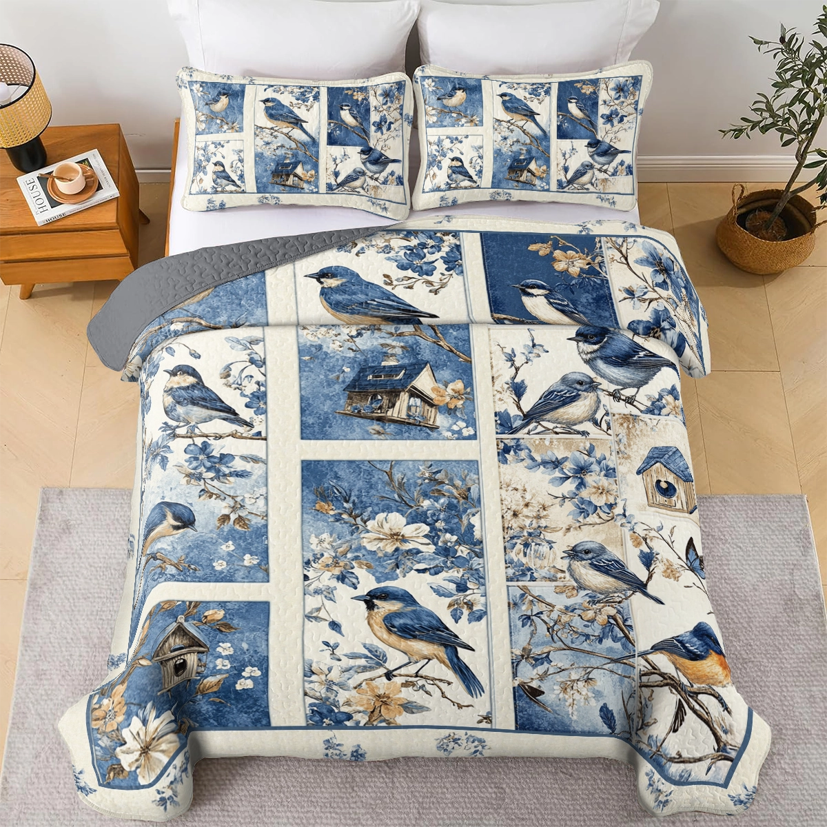 Ensemble de courtepointe toutes saisons Shineful 3 pièces Bluebird Haven