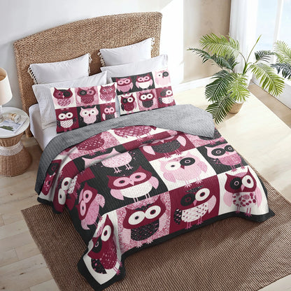 Shineful All Season Quilt 3-Piece Set Delightful Pink Owl