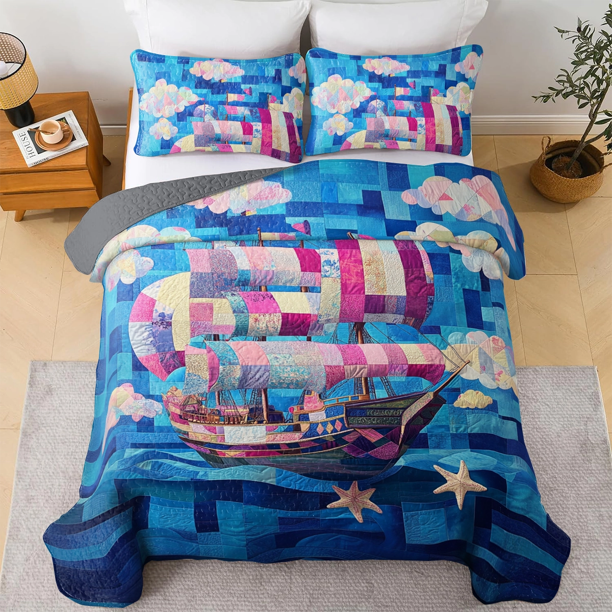 Shineful All Season Quilt 3-Piece Set Sailing Dreamship