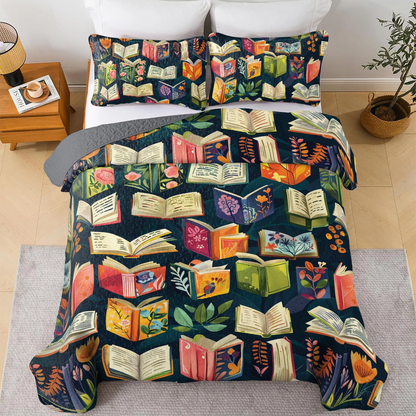 Shineful All Season Quilt 3-Piece Set Reading Whiskers & Wonders Book