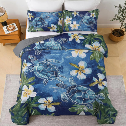 Shineful All Season Quilt 3-Piece Set Tropical Sea Turtle Paradise