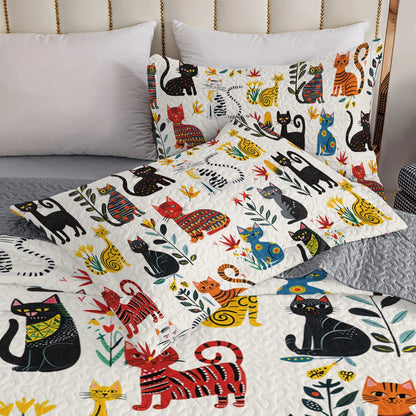 Shineful All Season Quilt 3-Piece Set Cute Whimsical Cat