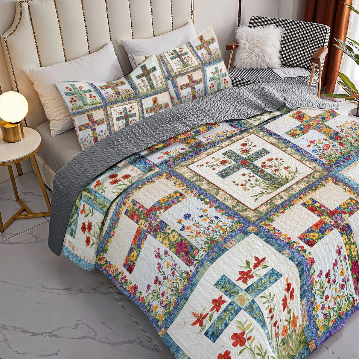 Shineful All Season Quilt 3-Piece Set God Floral Faith